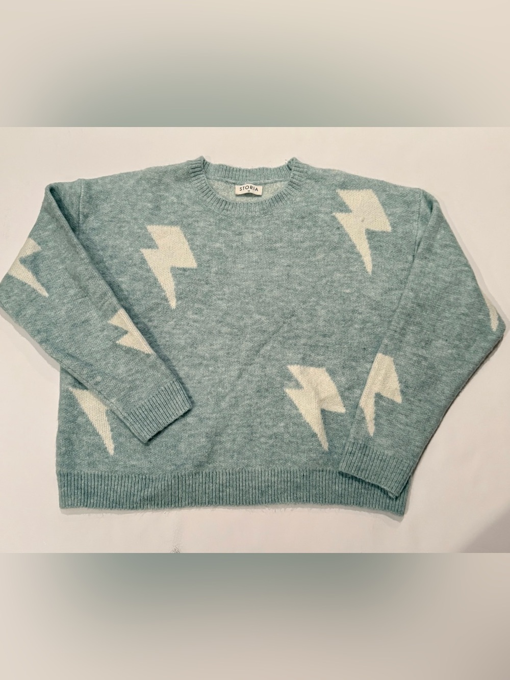 Storia Women's Seafoam Lightning Bolt Crewneck Sweater
